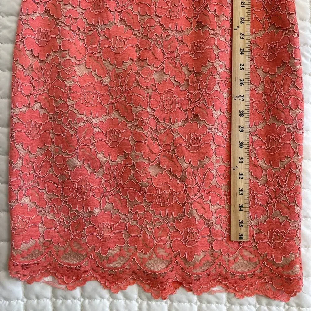 VINCE CAMUTO Pink Salmon Lace Overlay Sheath Dress Floral Sleeveless Size 10 - Picture 14 of 15